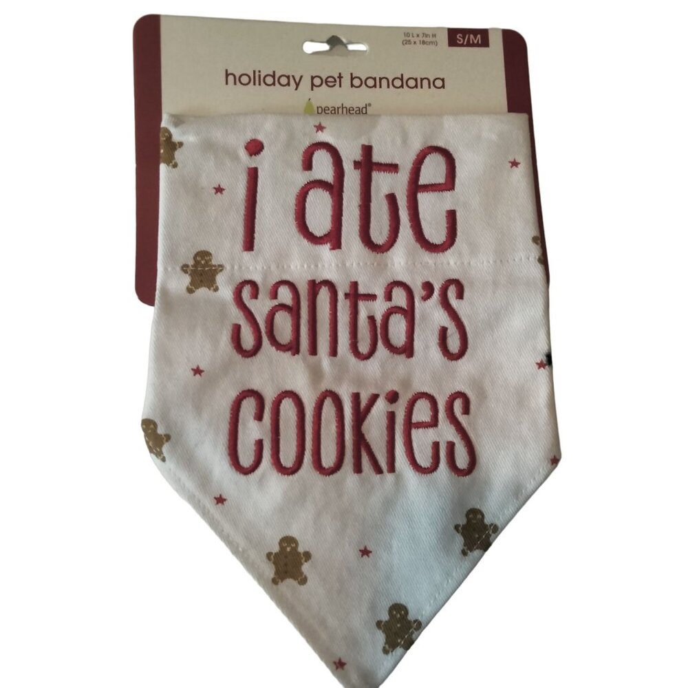 Dog Bandana I ate Santos Cookies Small Christmas Pearhead Attach to Collar USA